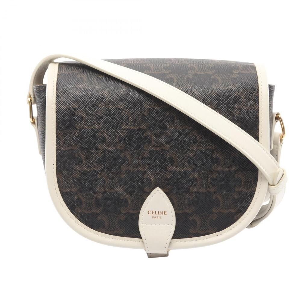 Celine Folco Bag Triomphe Shoulder Canvas Leather Black Brown White